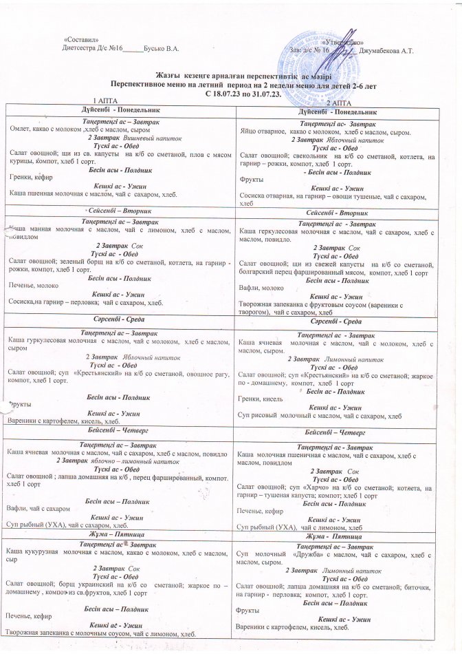 перспективный меню